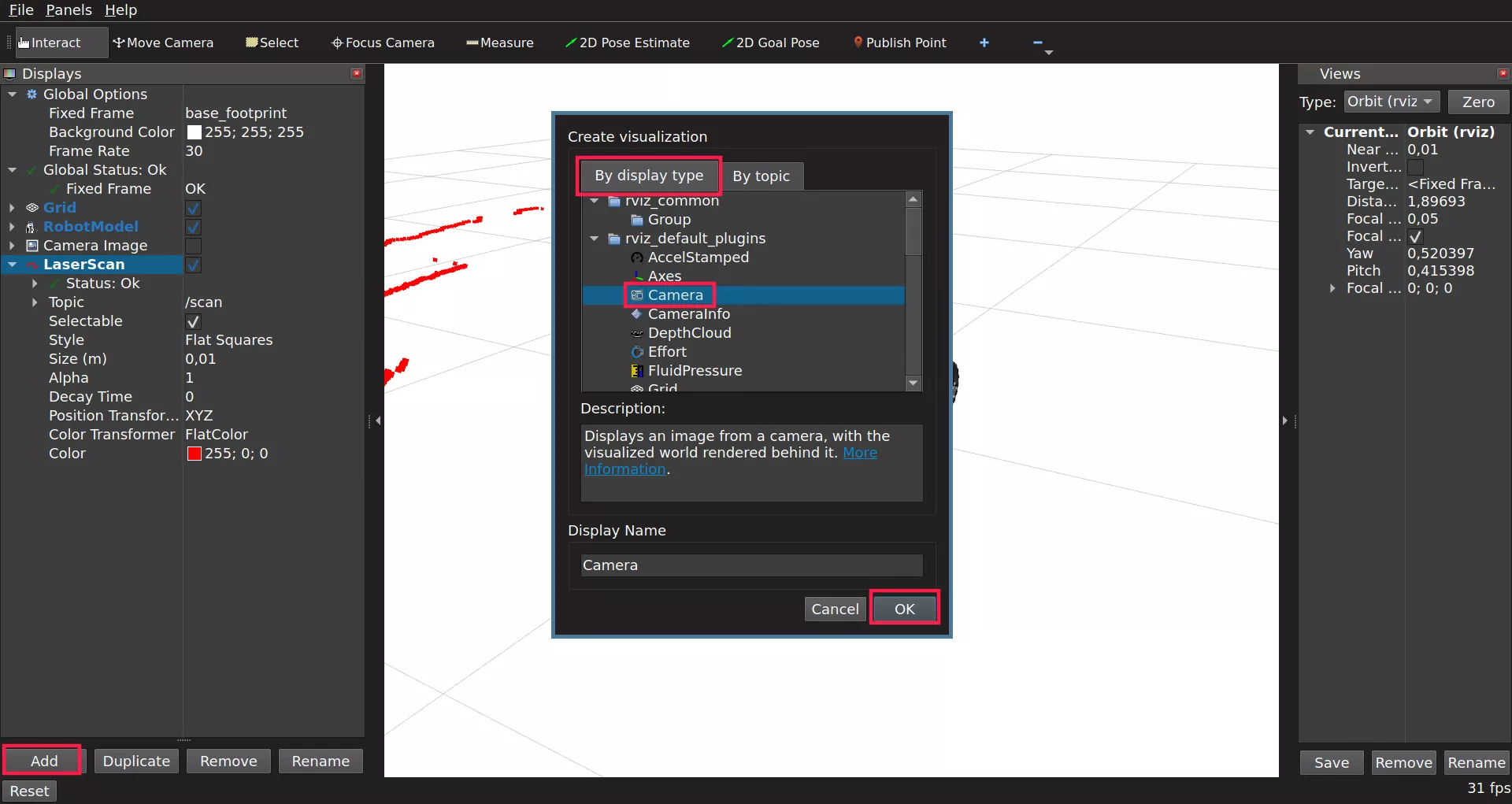 Adding Camera display in RViz