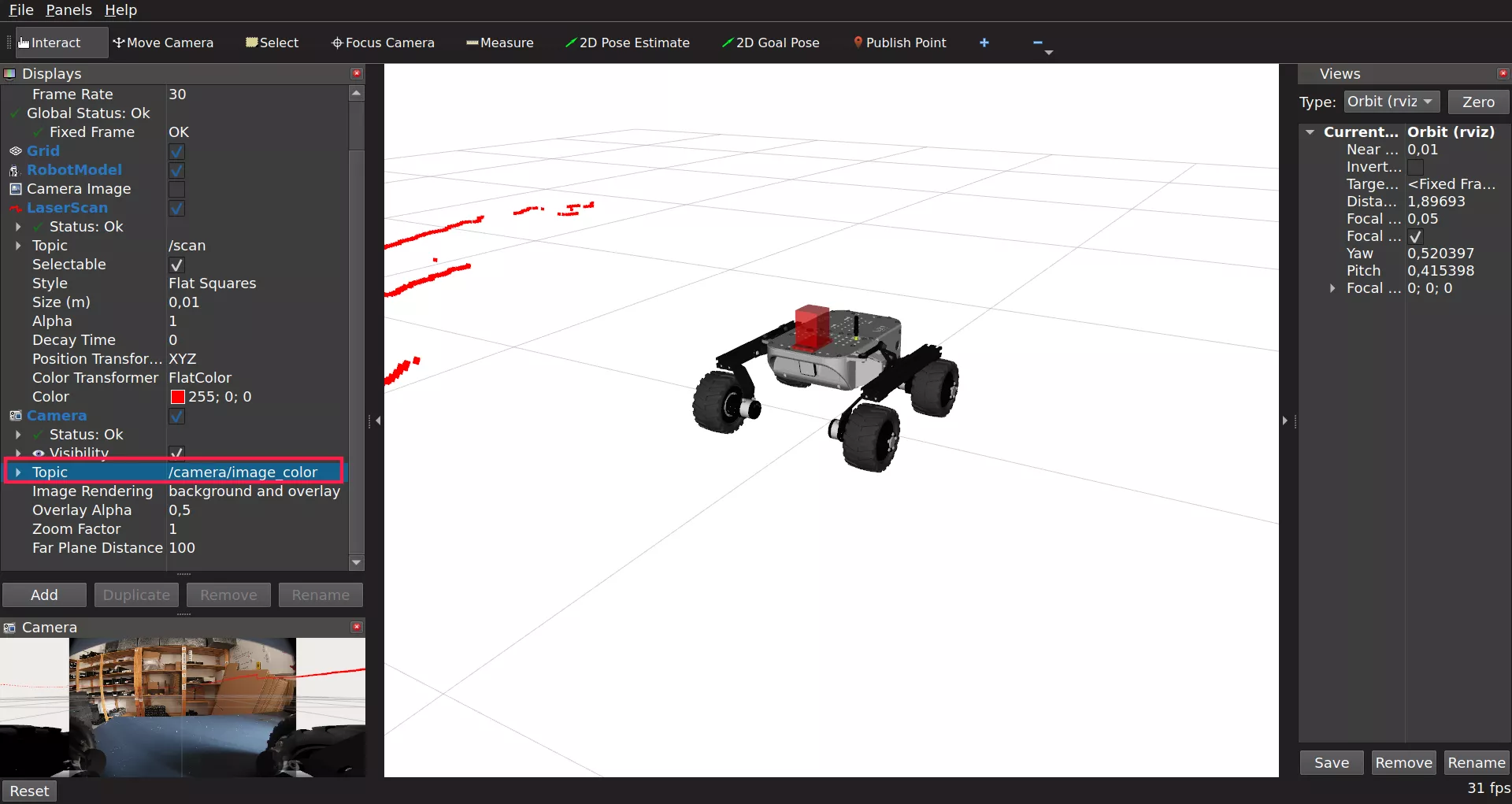 Selecting camera image topic in RViz