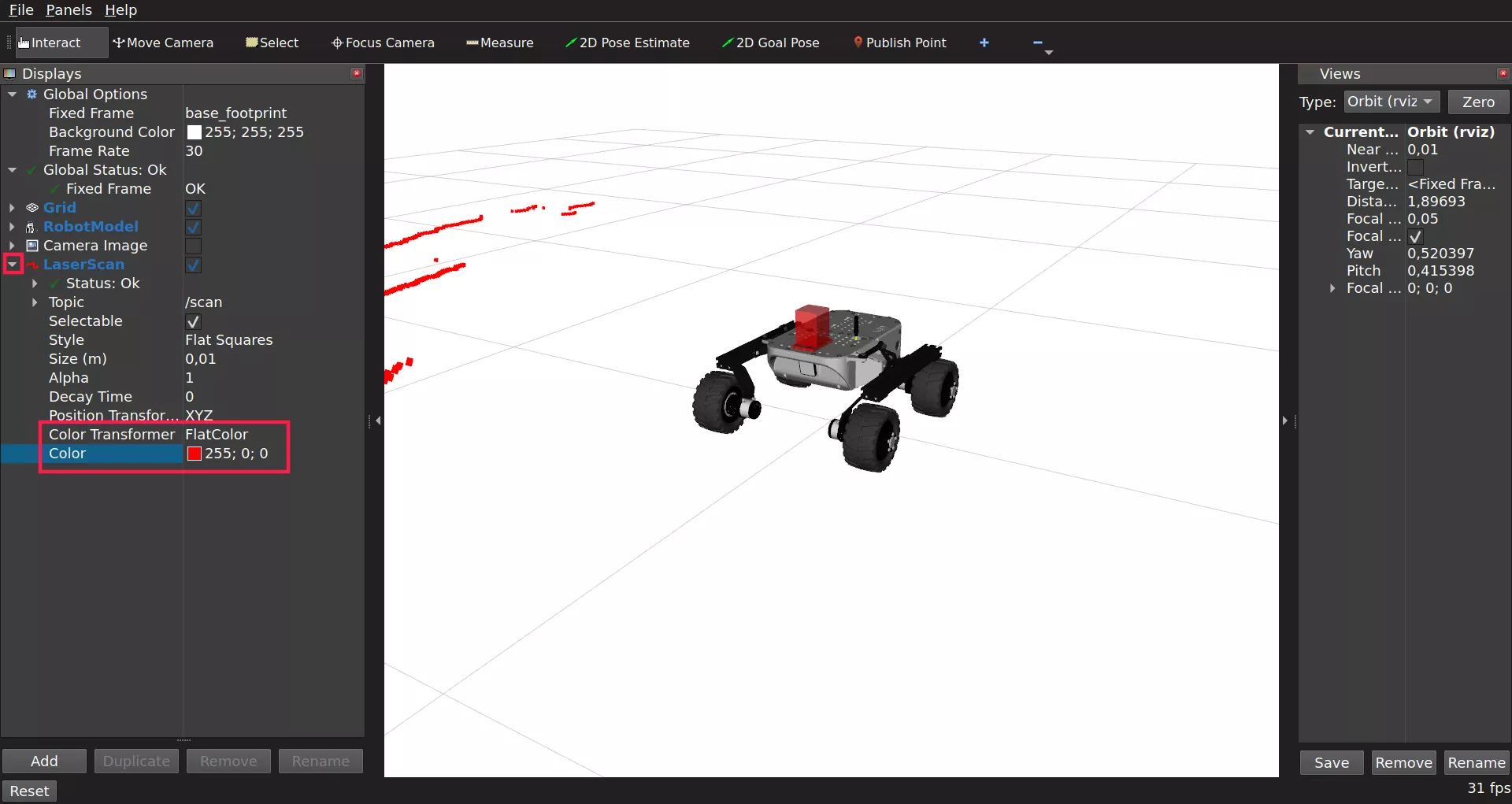 Changing LaserScan color in RViz